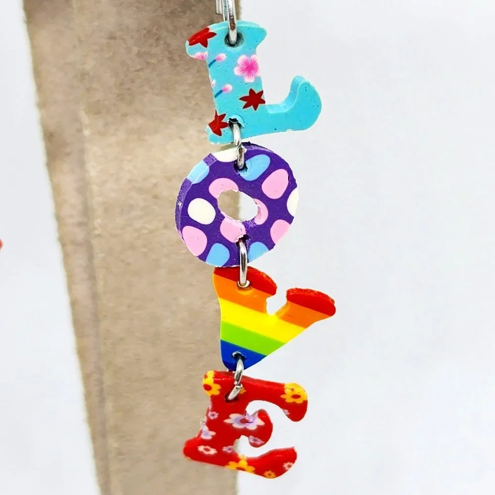 LOVE Long Multi Color Rainbow Dangle Pierced Light Weight Fashion Earrings